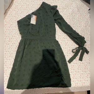 One shoulder forest green dress